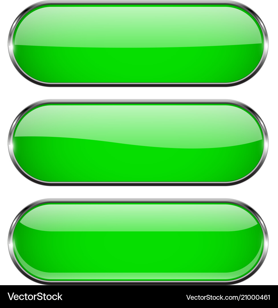 Green oval buttons with chrome frame Vector Image