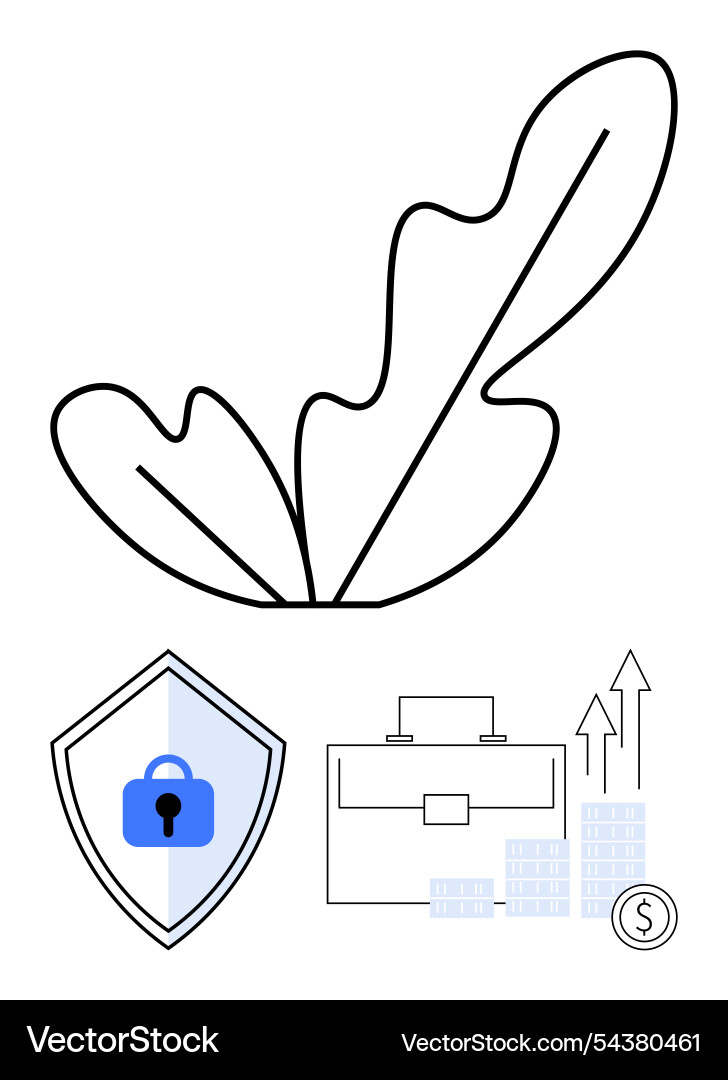 Leaf outline shield with lock briefcase bar Leaf outline shield with lock briefcase bar vector image