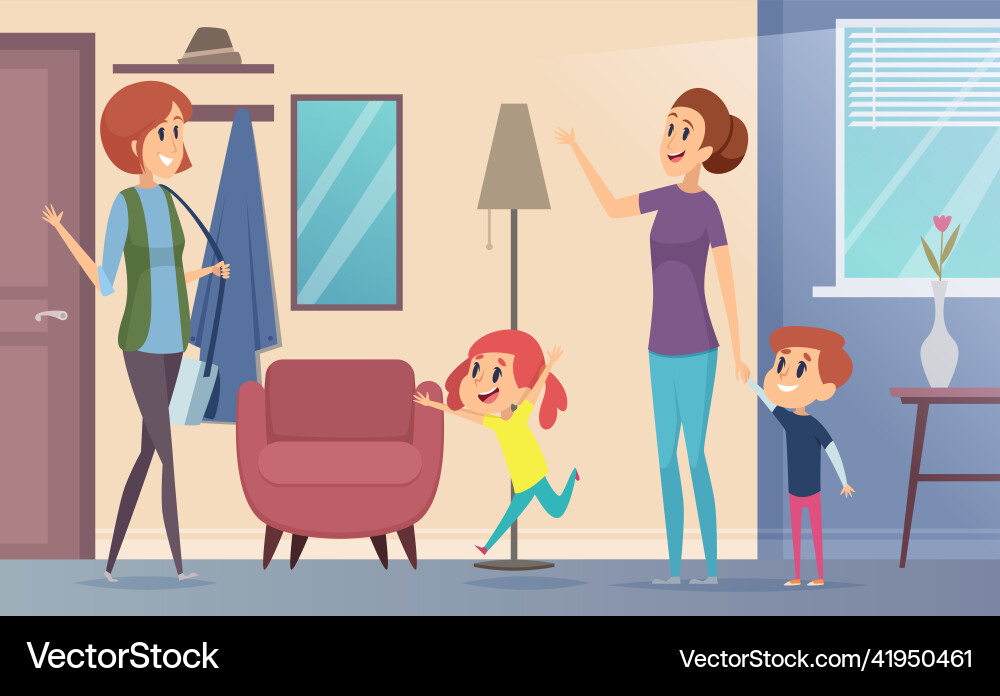 Nanny freudigen Vorschulkinder einladen Babysitter Nanny freudigen Vorschulkinder einladen Babysitter vektorbild