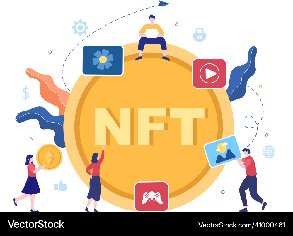 Nft non fungible token crypto art of converting Vector Image