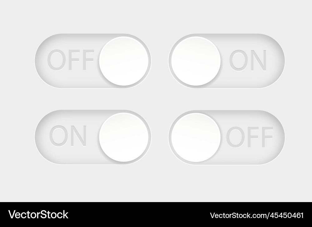 On and off toggle switch buttons material design vector image