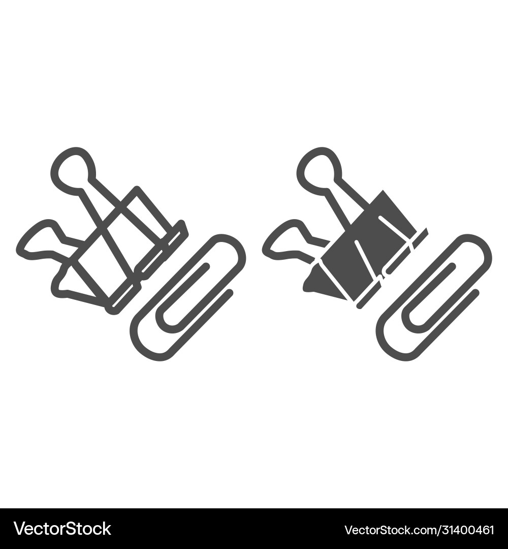 Paper clip and binder line solid icon Paper clip and binder line solid icon vector image