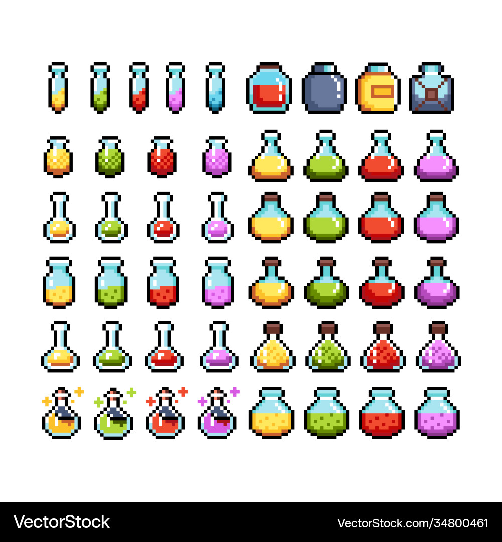 Set 8-bit pixel graphics icons isolated Set 8-bit pixel graphics icons isolated Vector Image