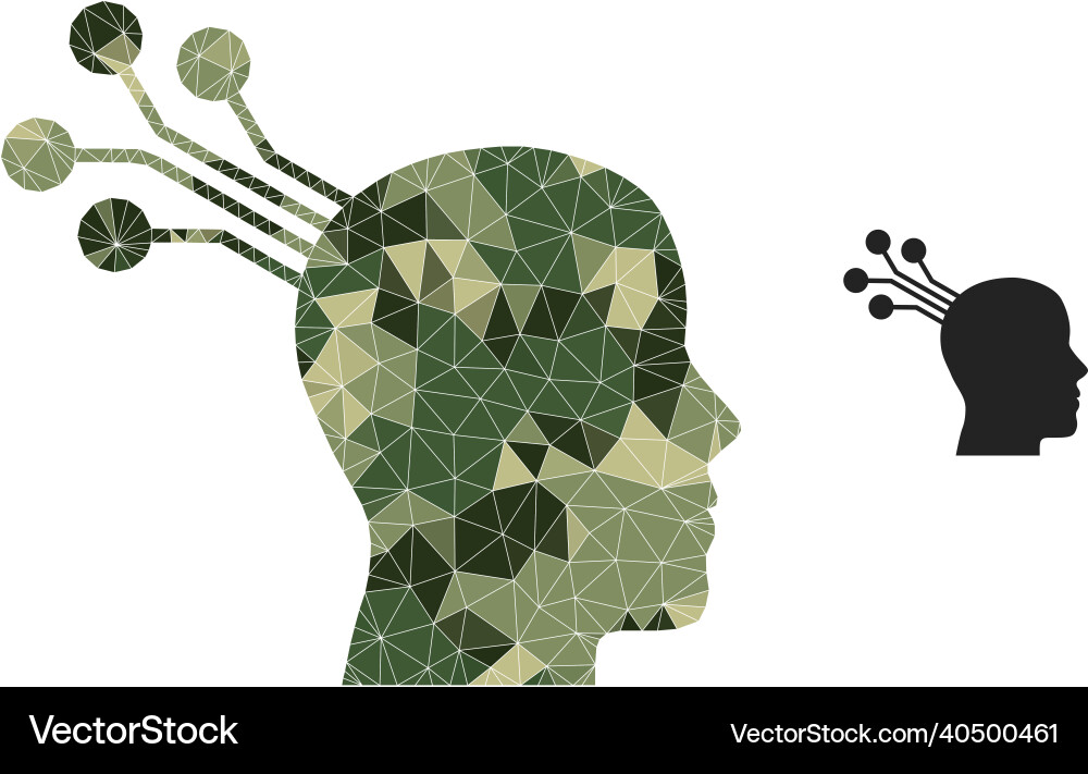 Triangulated mosaic brain machine interface icon Vector Image