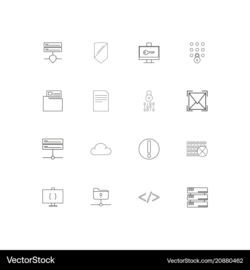 Cyber security linear thin icons set outlined vector image