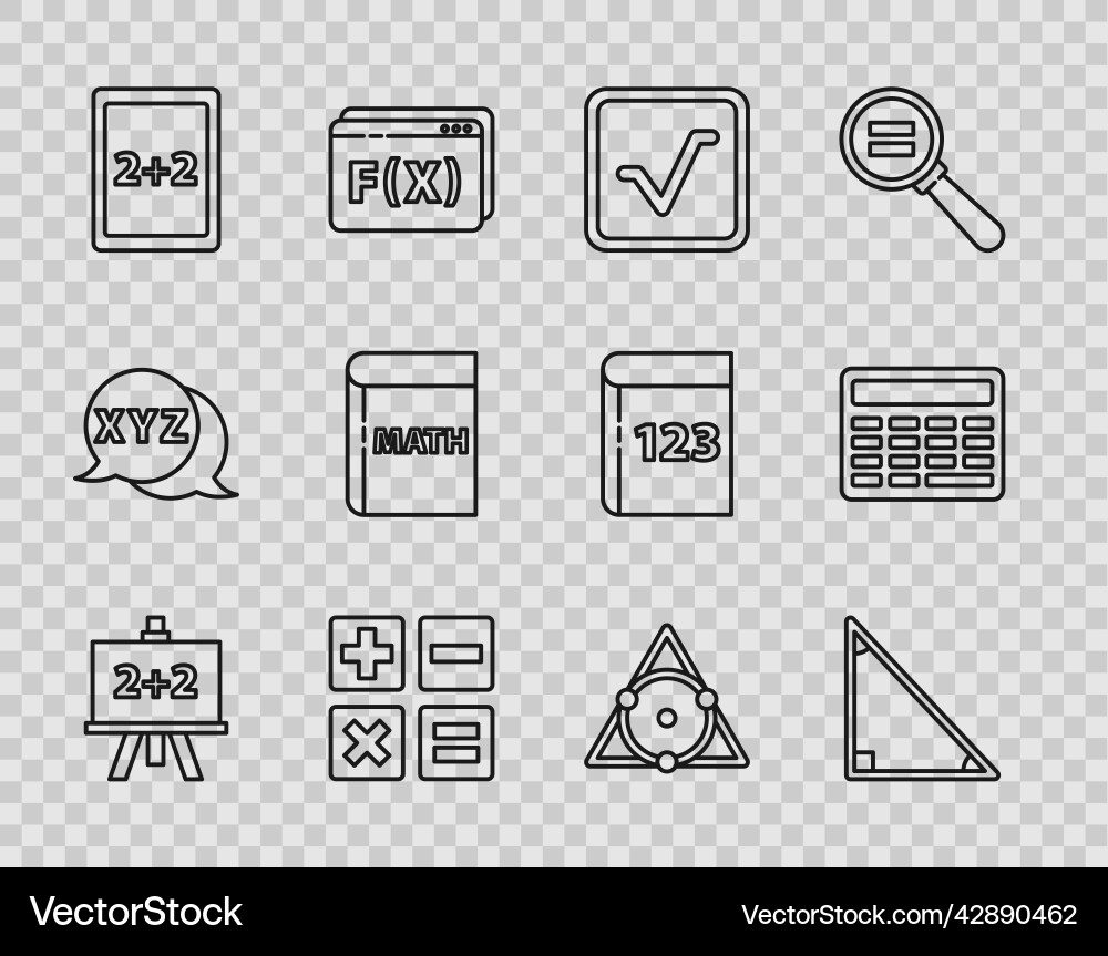 Set line calculator calendar open book feather Set line calculator calendar open book feather vector image