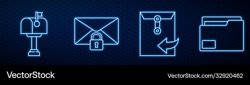 Set line envelope mail box message lock Set line envelope mail box message lock vector image