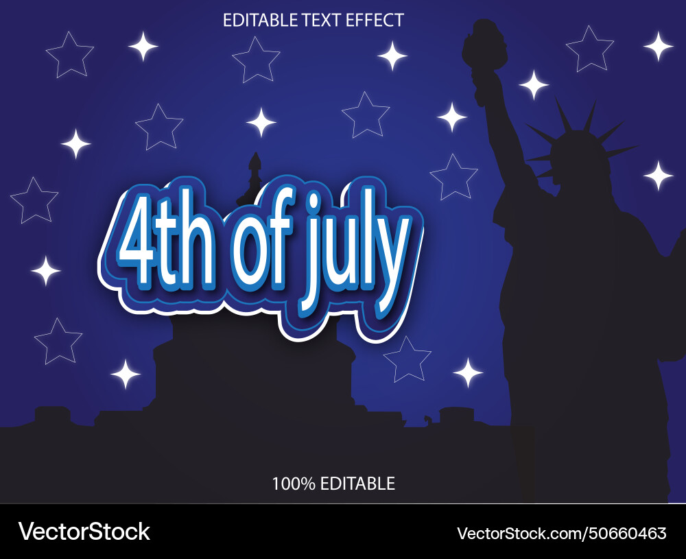 4th of july editable text effect 3d emboss 4th of july editable text effect 3d emboss vector image