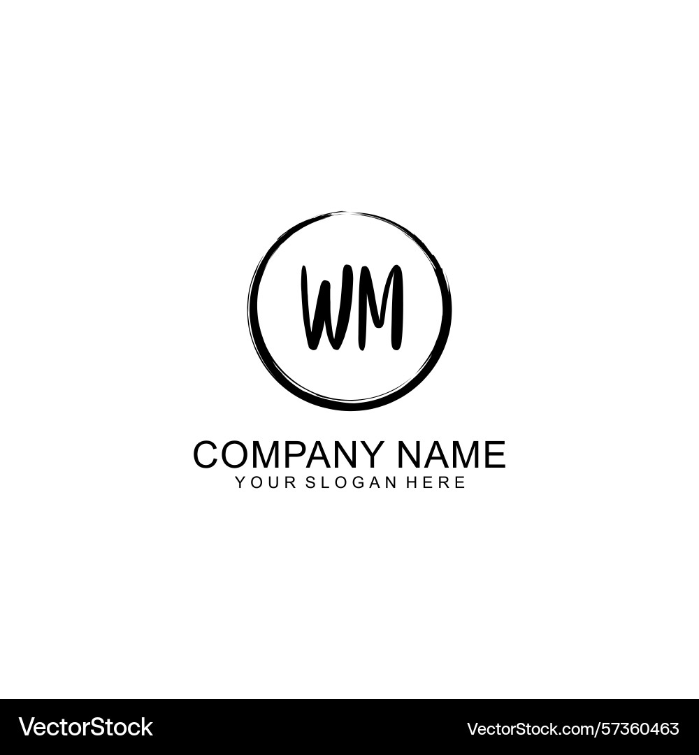 Handwritten wm initial logo with circle Handwritten wm initial logo with circle Vector Image
