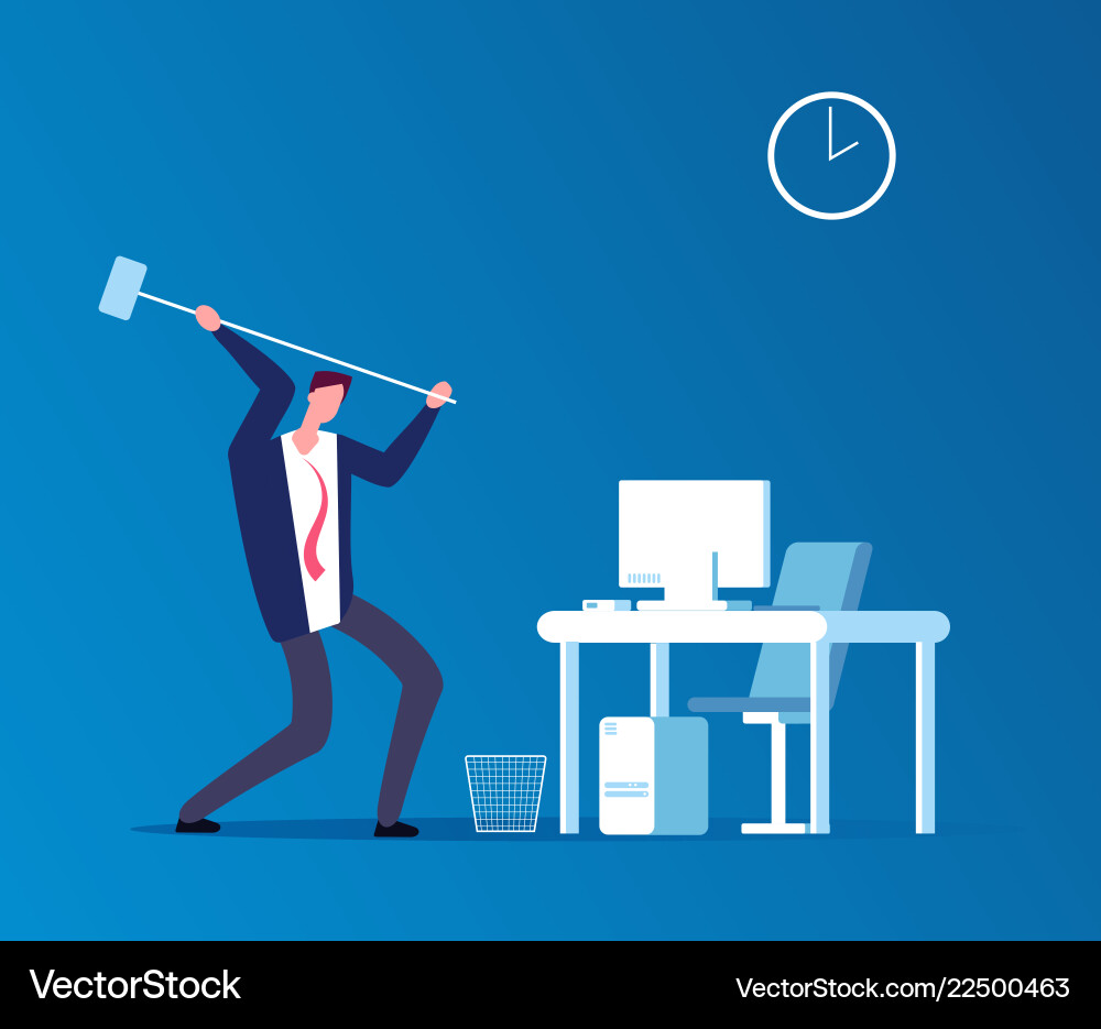 Man crashes computer frustrated angry user Man crashes computer frustrated angry user vector image