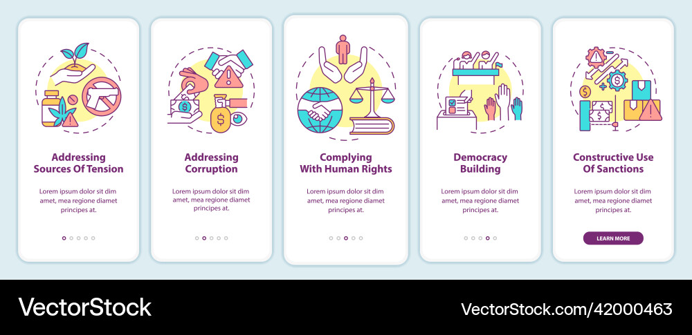 Preventing armed conflicts onboarding mobile app Preventing armed conflicts onboarding mobile app vector image