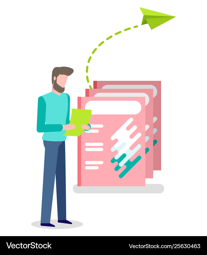 Print advertisement and man reading information Print advertisement and man reading information vector image