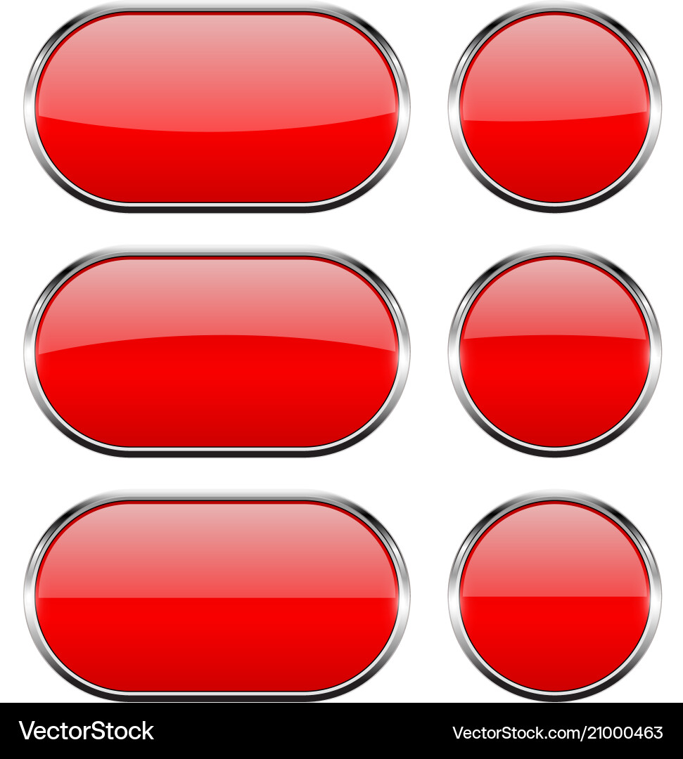 Red glass buttons with chrome frame 3d icons vector image