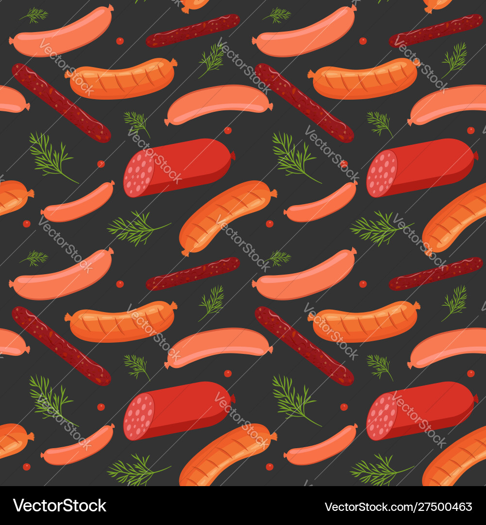 Seamless pattern on dark background with sausages Seamless pattern on dark background with sausages vector image