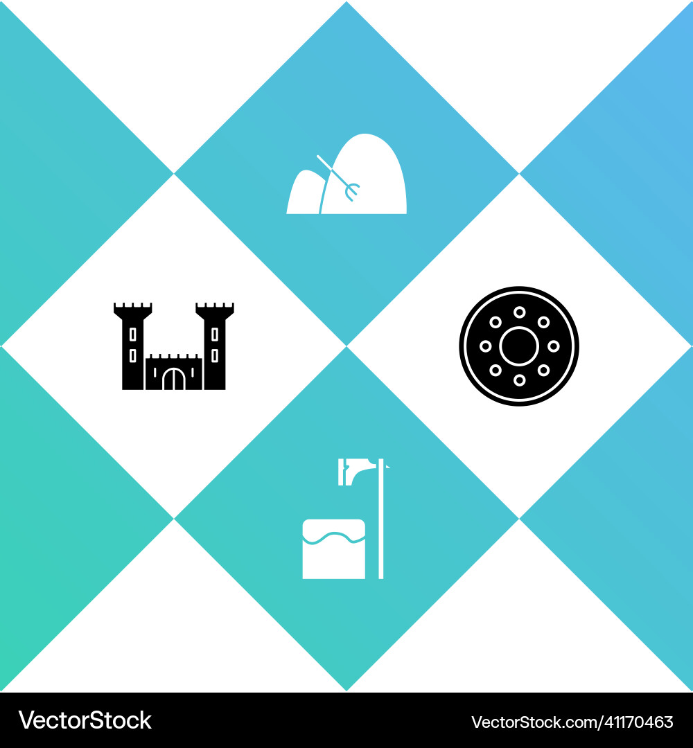 Set castle executioner axe in tree block bale Set castle executioner axe in tree block bale vector image