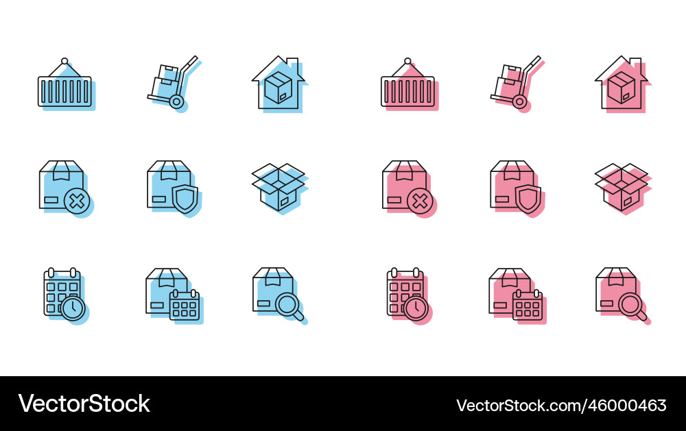 Set line cardboard box with calendar container Set line cardboard box with calendar container vector image