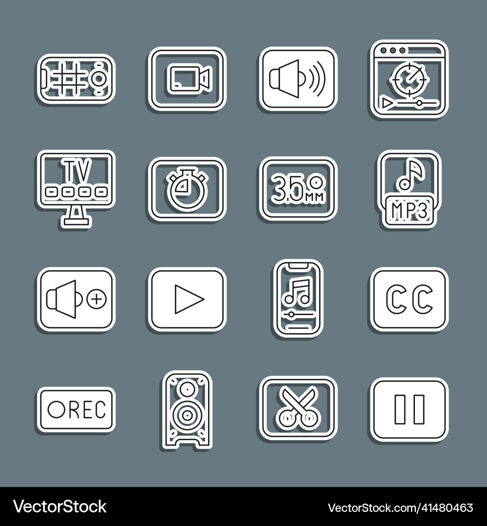Set line pause button subtitles mp3 file Set line pause button subtitles mp3 file Vector Image