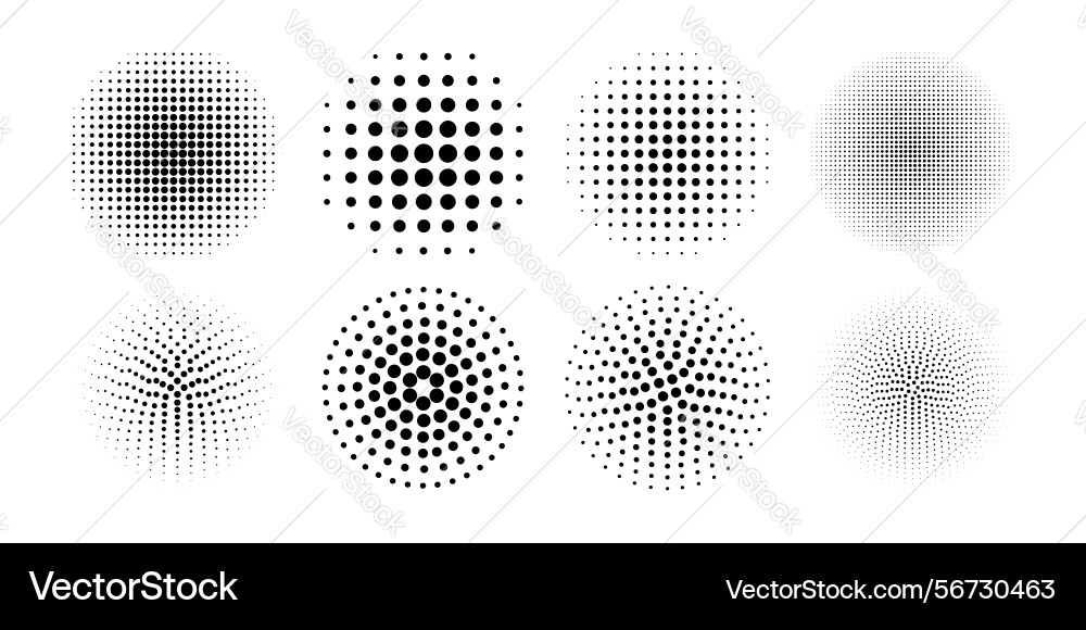 Set of dotted circles with halftone fade effect Vector Image