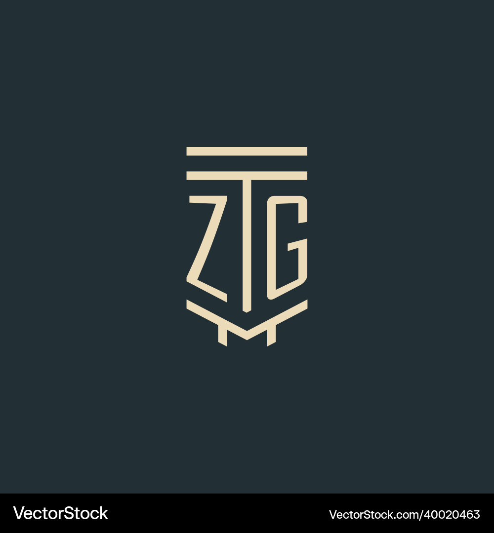 Zg initial monogram with simple line art pillar Zg initial monogram with simple line art pillar vector image
