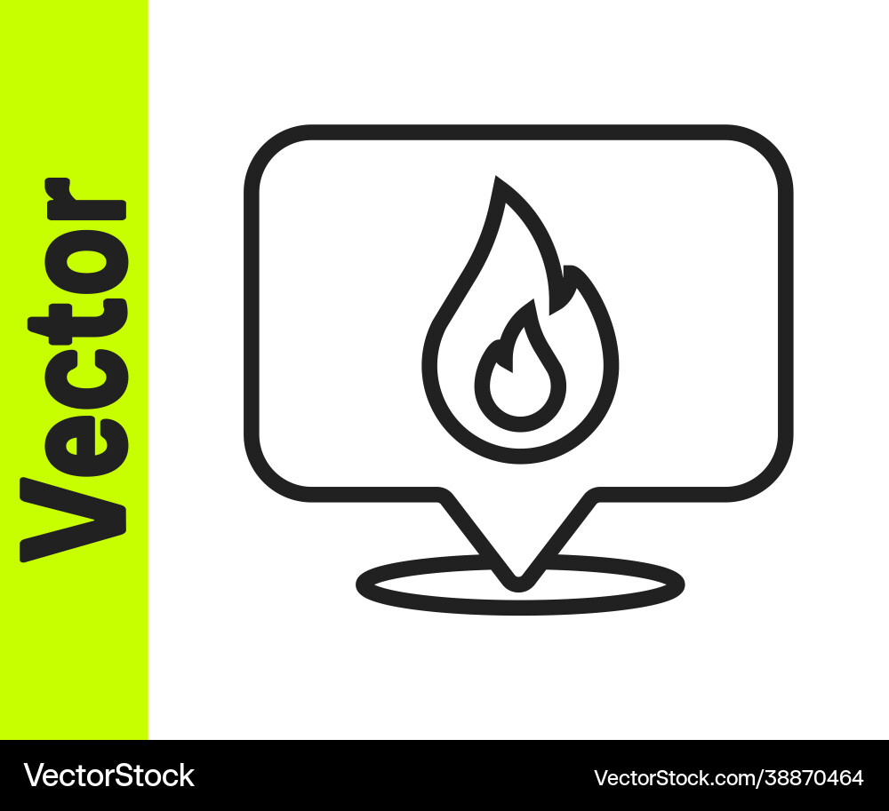 Black line map pointer with fire flame icon Black line map pointer with fire flame icon vector image