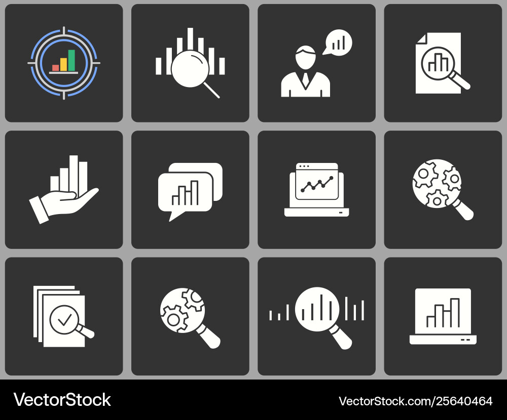 Data analysis icon set on black background Data analysis icon set on black background vector image