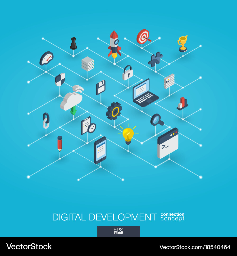 Digital Network Isometric Icons vector image