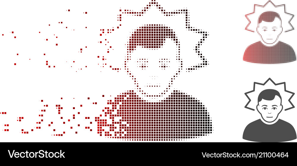 Disappearing pixel halftone inventor idea icon Disappearing pixel halftone inventor idea icon vector image