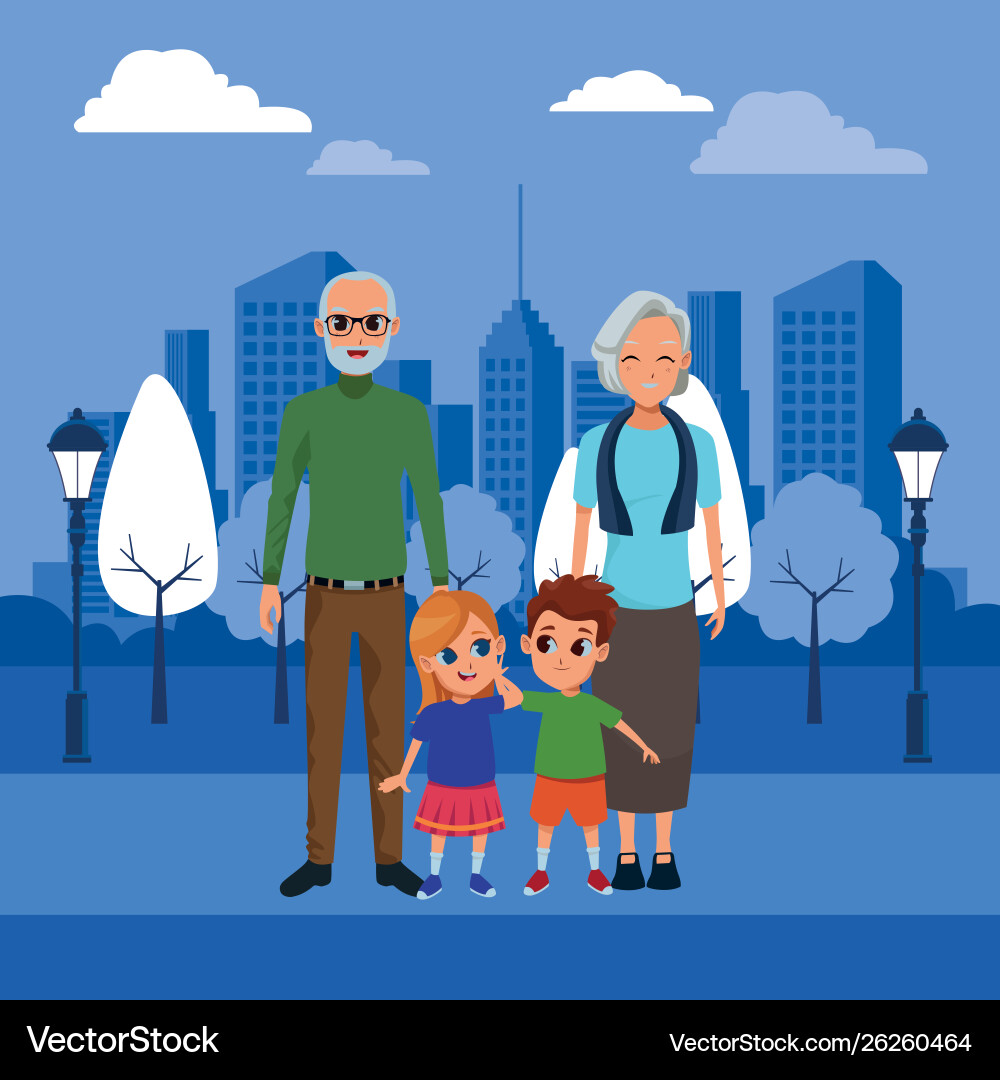 Family grandparents and grandchildren cartoons Family grandparents and grandchildren cartoons vector image