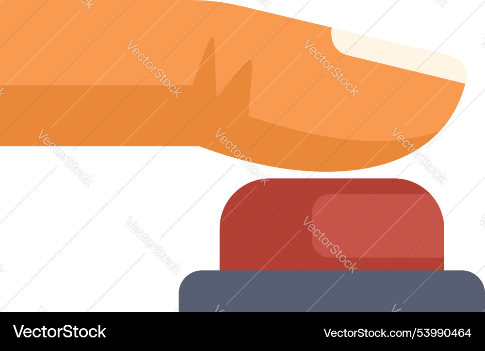 Finger pushing red button activating emergency Finger pushing red button activating emergency Vector Image