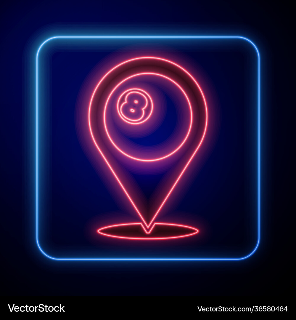 Glowing neon map pointer with billiard pool Glowing neon map pointer with billiard pool vector image