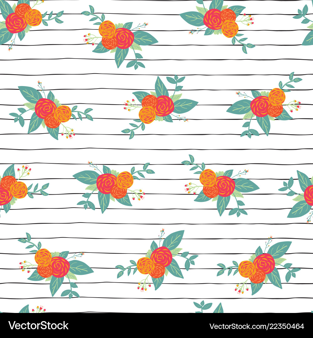 Seamless repeat flower bouquets on stripes Seamless repeat flower bouquets on stripes vector image
