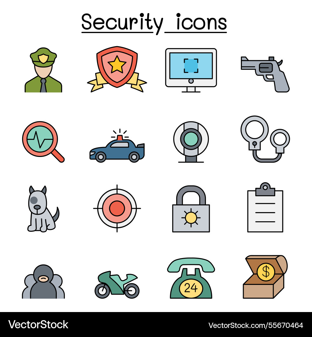 Security icon set in color line style Security icon set in color line style vector image