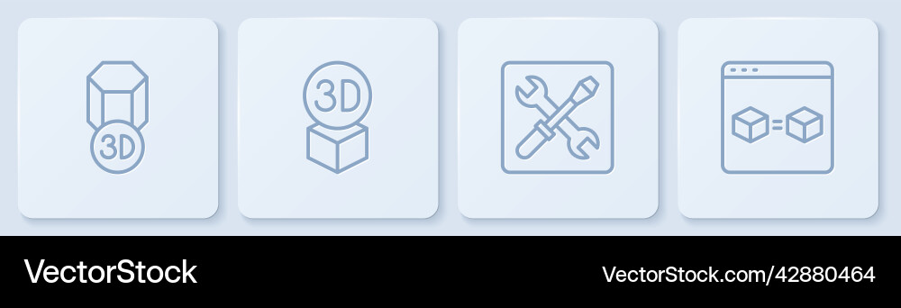 Set line 3d printer setting isometric cube vector image
