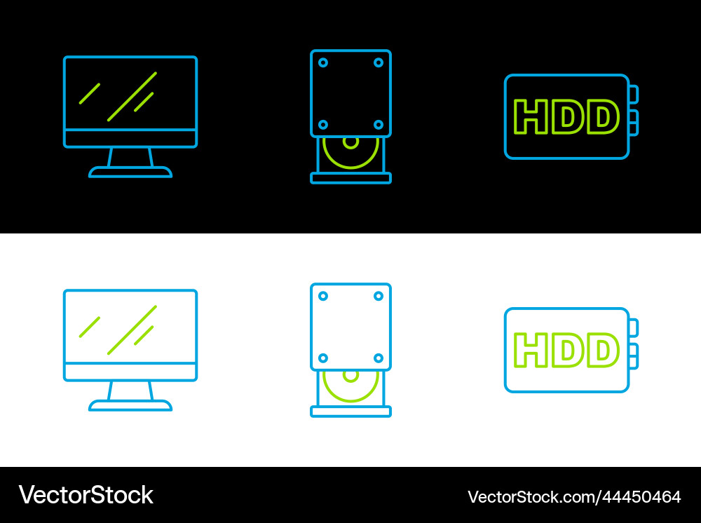 Set line hard disk drive hdd computer monitor vector image