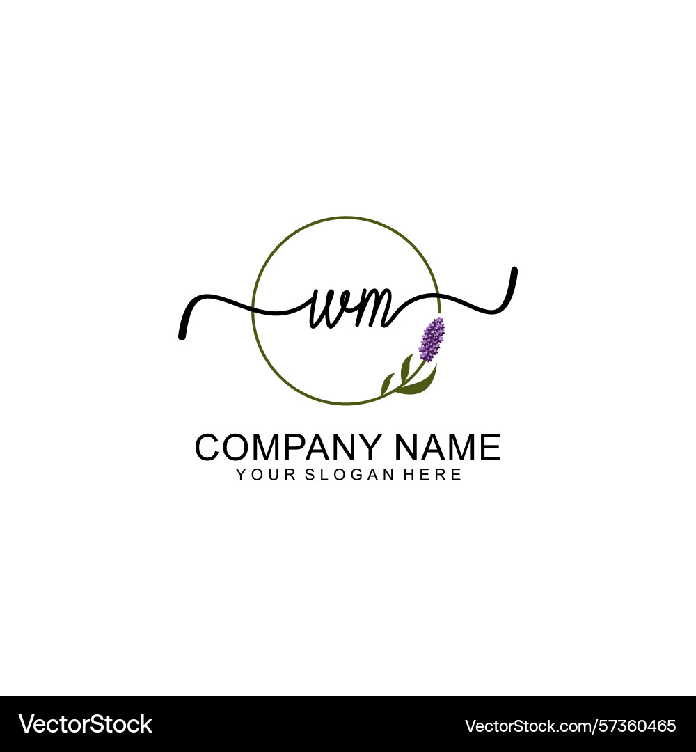Handwritten wm initial logo with circle Handwritten wm initial logo with circle Vector Image