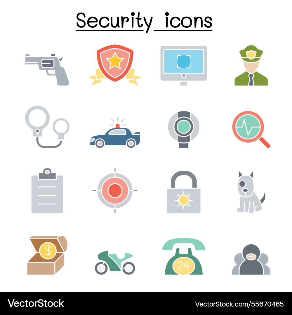 Security icon set in flat color style Security icon set in flat color style vector image