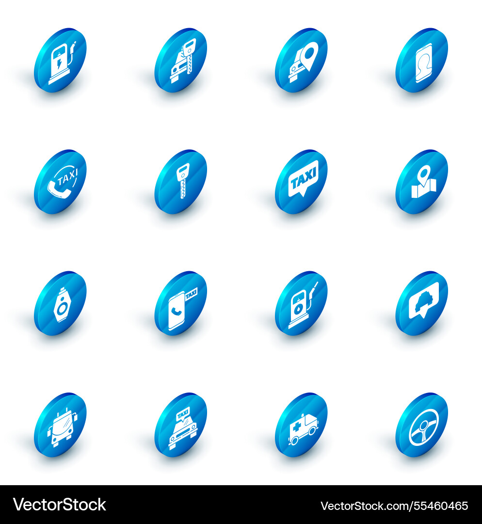 Set car rental map pointer with taxi call Set car rental map pointer with taxi call vector image