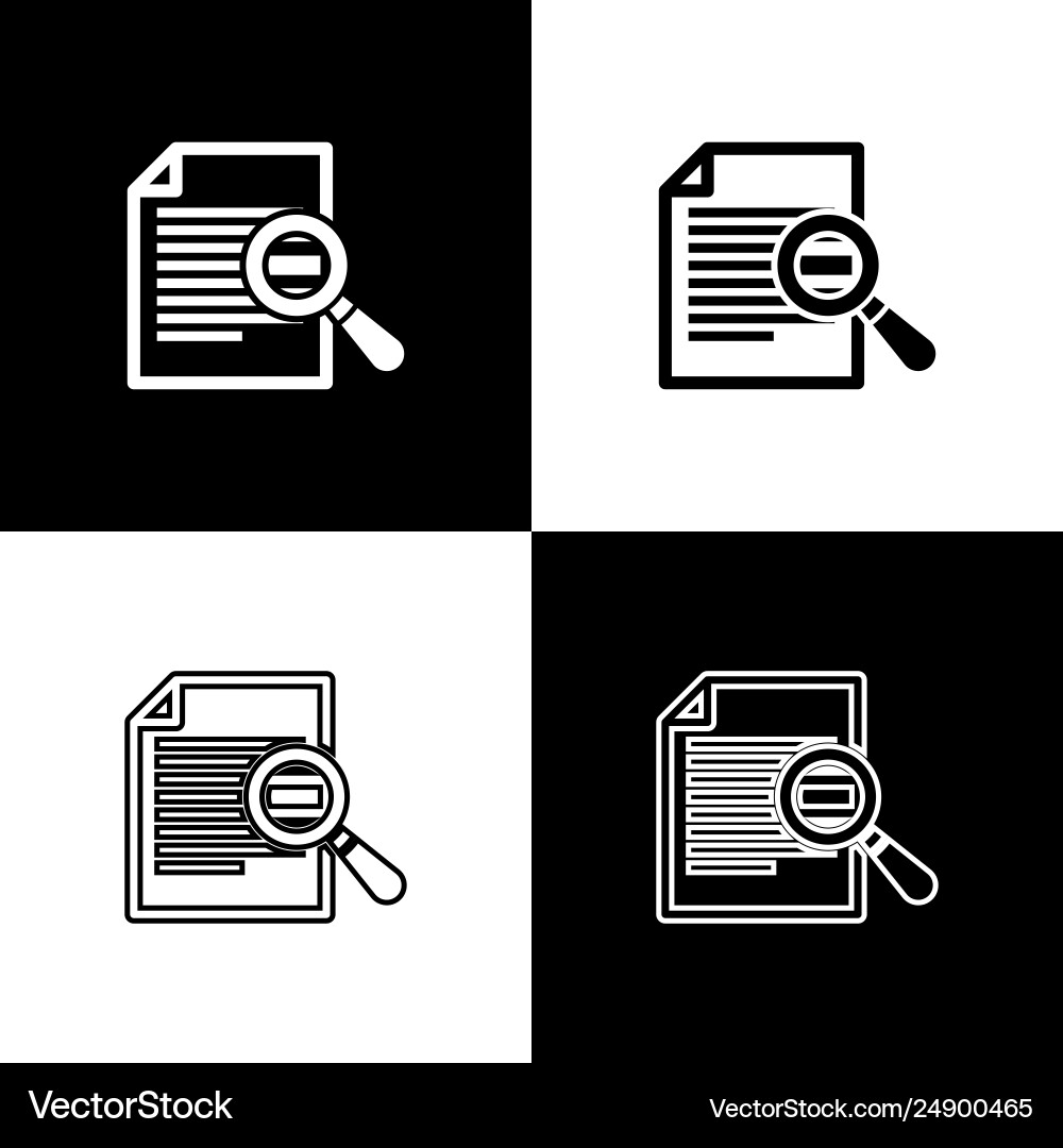 Set document with search icons isolated on black Set document with search icons isolated on black vector image