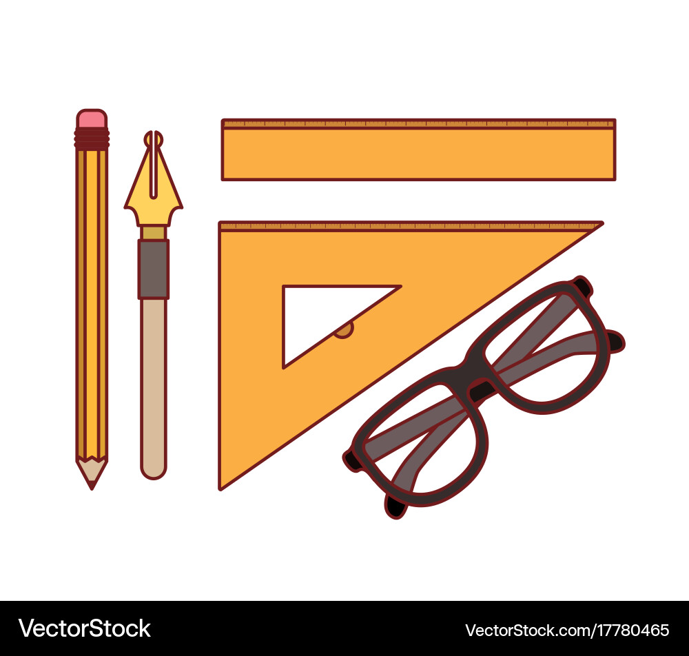 Set nib and pen with work elements for drawn vector image