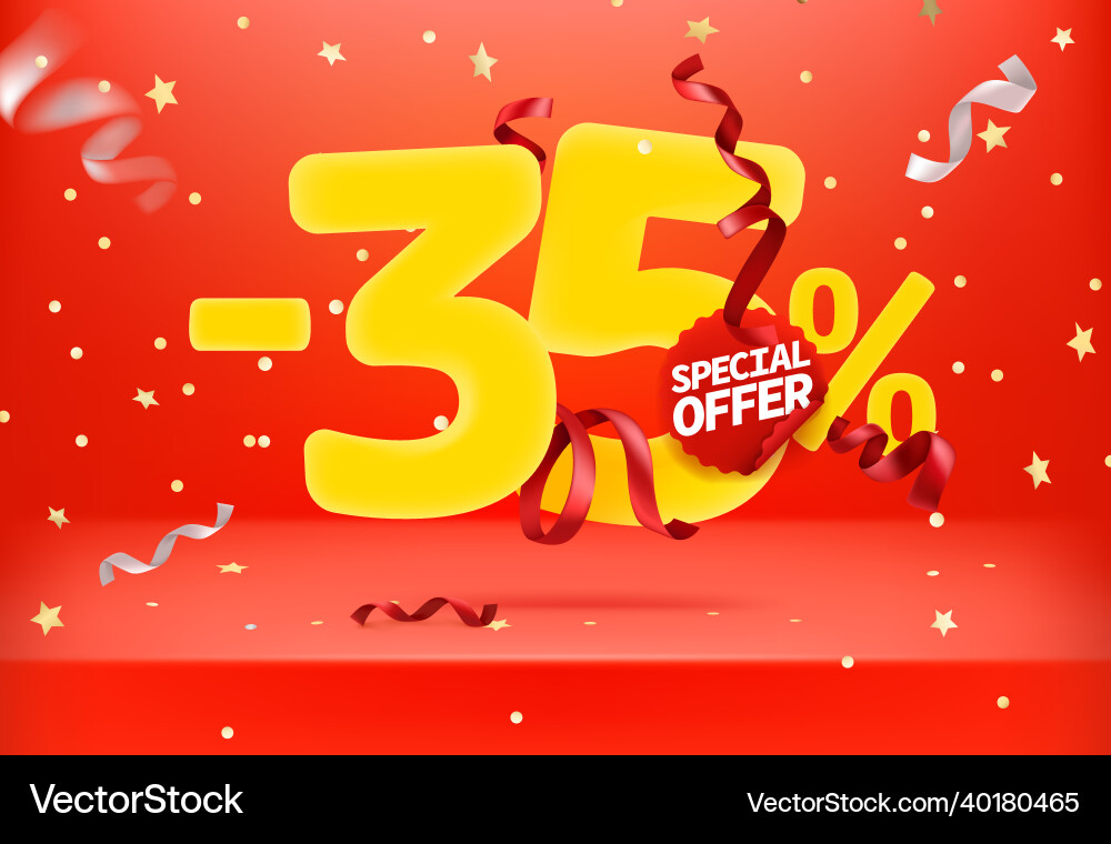 Thirty five percent sale off special offer promo Thirty five percent sale off special offer promo vector image