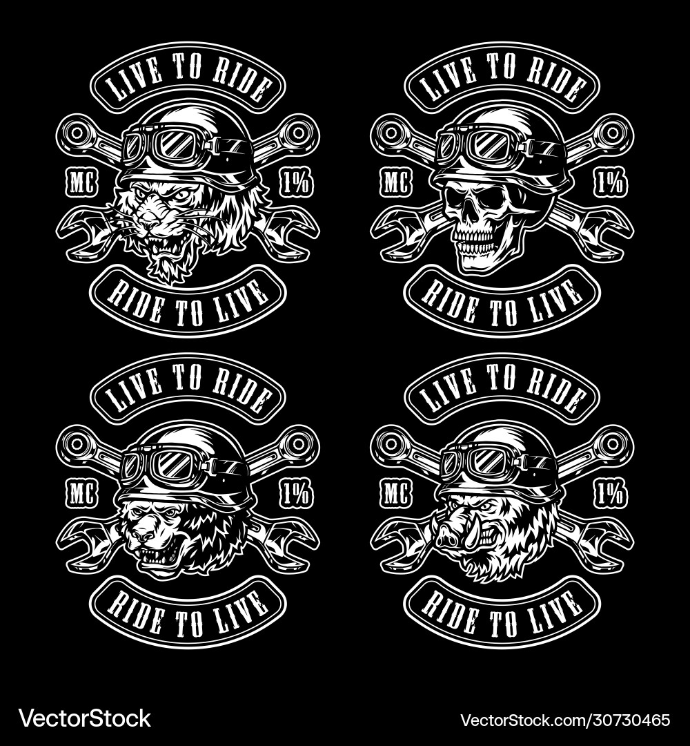 Vintage Motorcycle Badges - Skull & Animals Vector Image