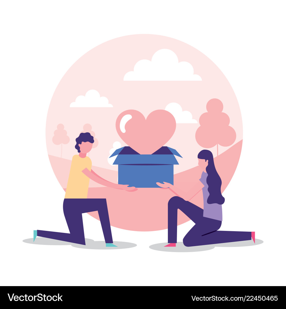 Volunteers Helping Couple Donate Vector Image