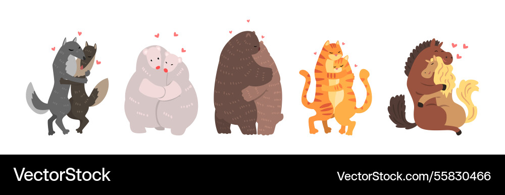 Animal couple in love embrace and hug set Animal couple in love embrace and hug set vector image
