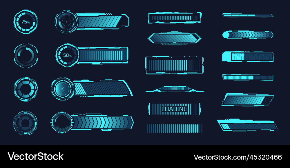 Hud loaders loading bar speed progress elements Hud loaders loading bar speed progress elements vector image