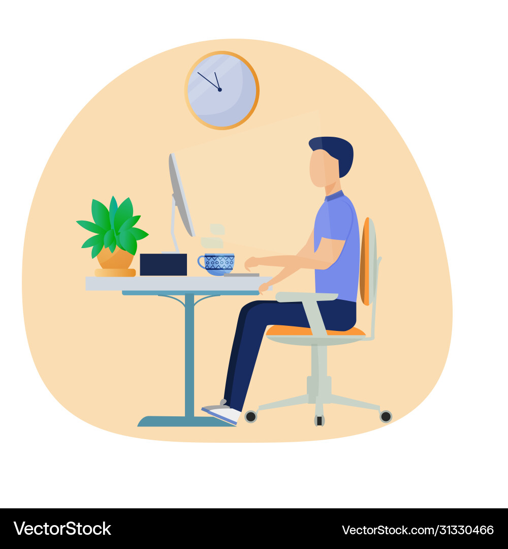 Man sitting in ofice and working on computer Vector Image