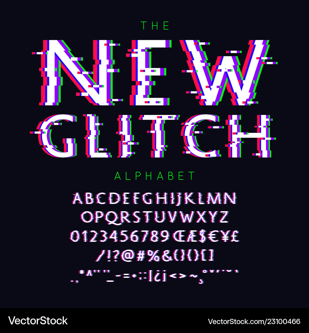 New glitch font and alphabet with numbers New glitch font and alphabet with numbers vector image