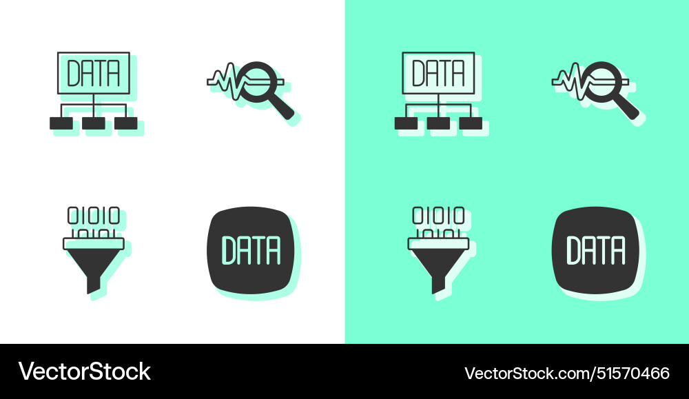Set data analysis binary code and search icon Set data analysis binary code and search icon vector image