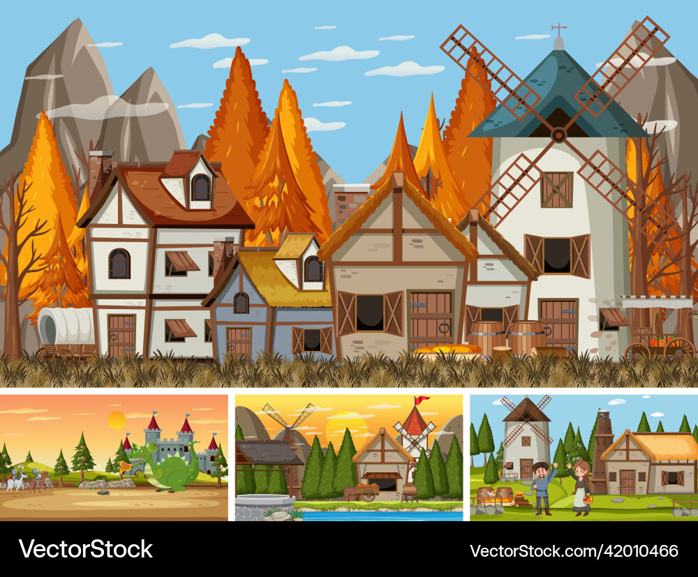 Set of different scene medieval Set of different scene medieval vector image