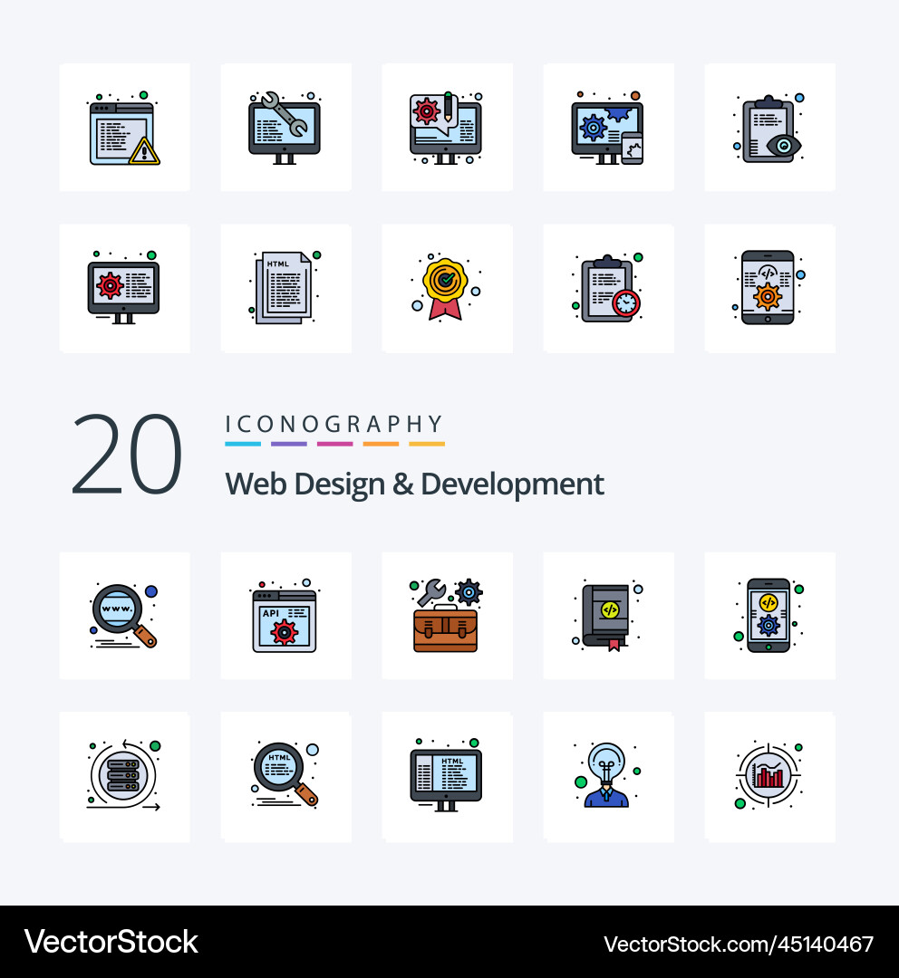 20 web design and development line filled color vector image