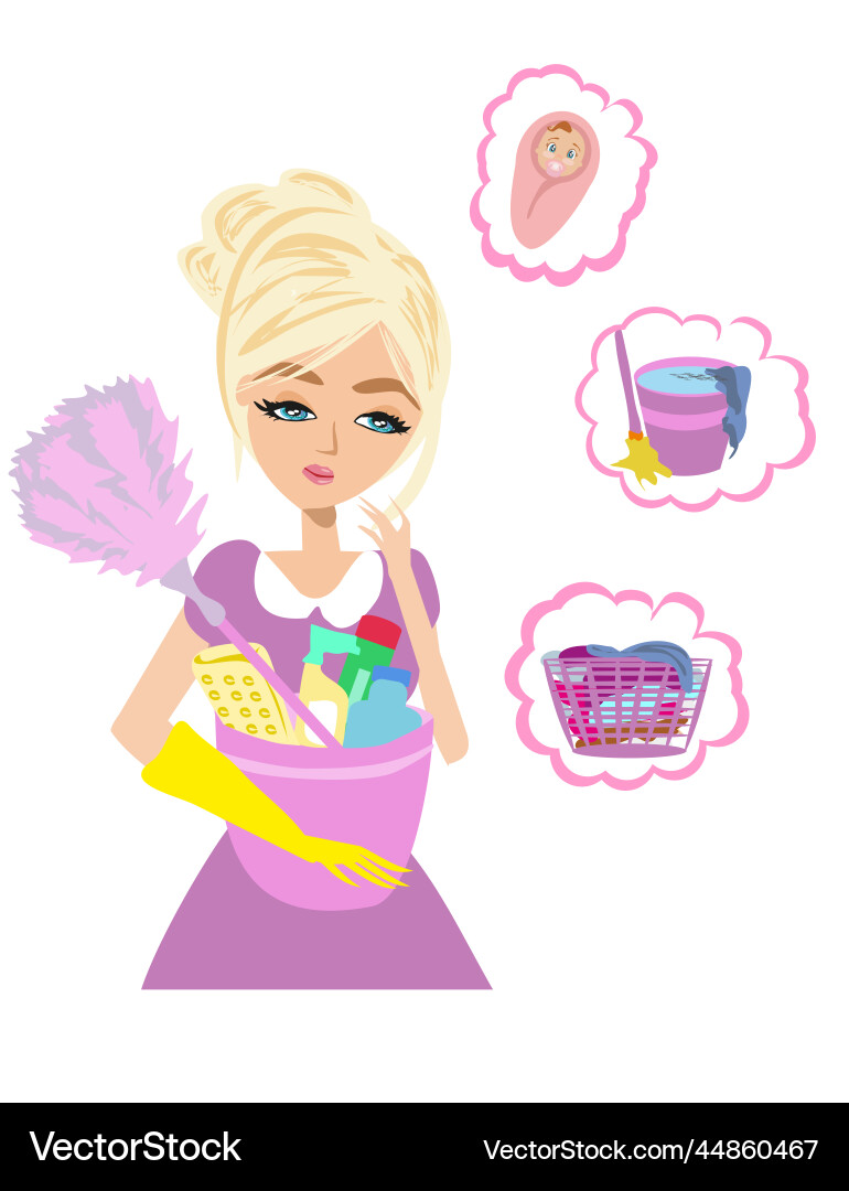 Beautiful blonde housewife and her tasks Beautiful blonde housewife and her tasks vector image